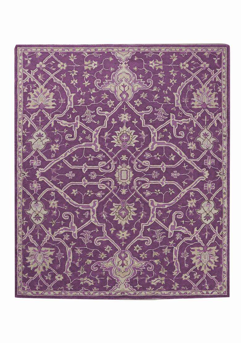 Saffron Rugs Hand Tufted Orchid Purple Trellis Oriental Rectangular Wool Area Rug - Indya