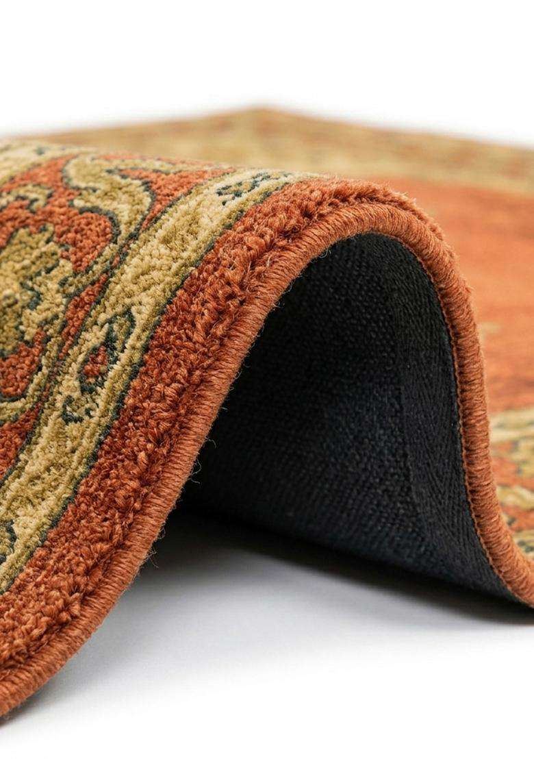 Saffron Rugs Hand Tufted Bright Orange Floral Oriental Square Wool Area Rug - Indya