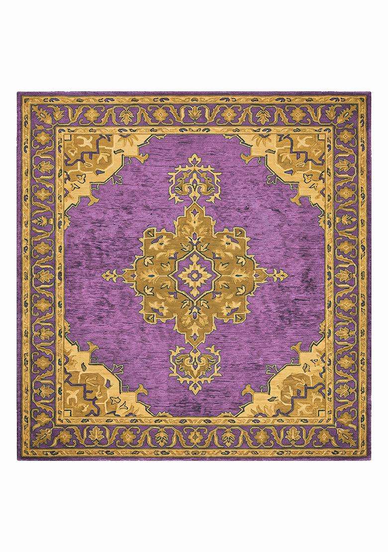Saffron Rugs Hand Tufted Orchid Purple Floral Oriental Square Wool Area Rug - Indya