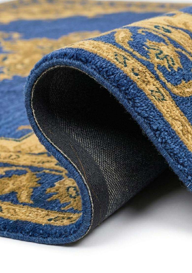 Saffron Rugs Hand Tufted Royal Blue Floral Oriental Square Wool Area Rug - Indya