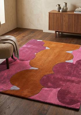 Saffron Rugs Tufted Deep Magenta Swirls Contemporary Rectangular Wool Area Rug