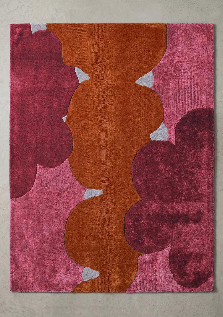 Saffron Rugs Tufted Deep Magenta Swirls Contemporary Rectangular Wool Area Rug - Indya