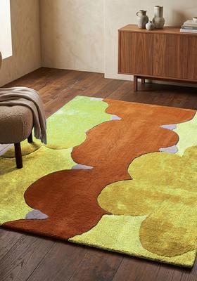 Saffron Rugs Tufted Butter Yellow Swirls Contemporary Rectangular Wool Area Rug