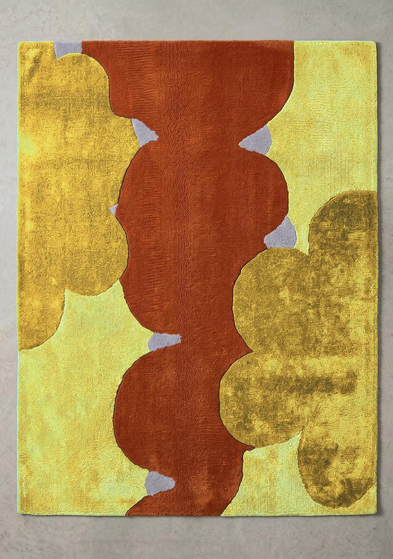 Saffron Rugs Tufted Butter Yellow Swirls Contemporary Rectangular Wool Area Rug - Indya