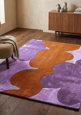 Saffron Rugs Tufted Orchid Purple Swirls Contemporary Rectangular Wool Area Rug