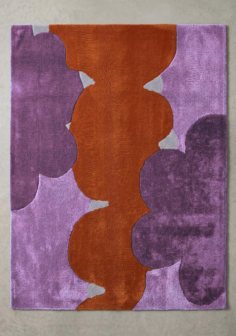 Saffron Rugs Tufted Orchid Purple Swirls Contemporary Rectangular Wool Area Rug - Indya