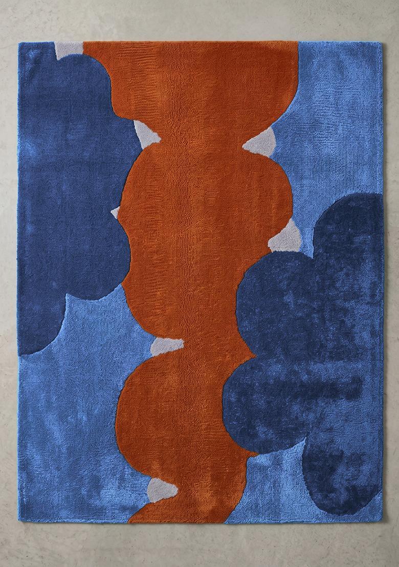 Saffron Rugs Tufted Prussian Blue Swirls Contemporary Rectangular Wool Area Rug - Indya
