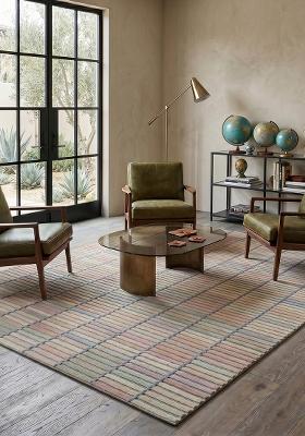 Saffron Rugs Hand Tufted Taupe Beige Geometric Contemporary Rectangle Wool Area Rug