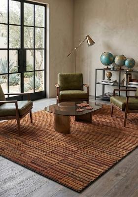 Saffron Rugs Hand Tufted Chestnut Brown Geometric Contemporary Rectangle Wool Area Rug