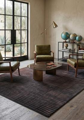 Saffron Rugs Hand Tufted Charcoal Brown Geometric Contemporary Rectangle Wool Area Rug
