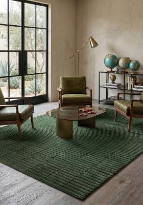 Saffron Rugs Hand Tufted Forest Green Geometric Contemporary Rectangle Wool Area Rug