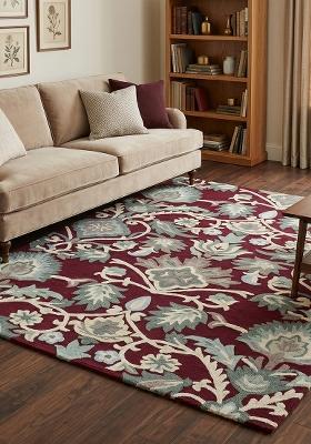 Saffron Rugs Hand Tufted Burgundy Floral Oriental Rectangle Wool Area Rug