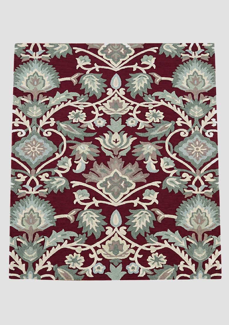 Saffron Rugs Hand Tufted Burgundy Floral Oriental Rectangle Wool Area Rug - Indya