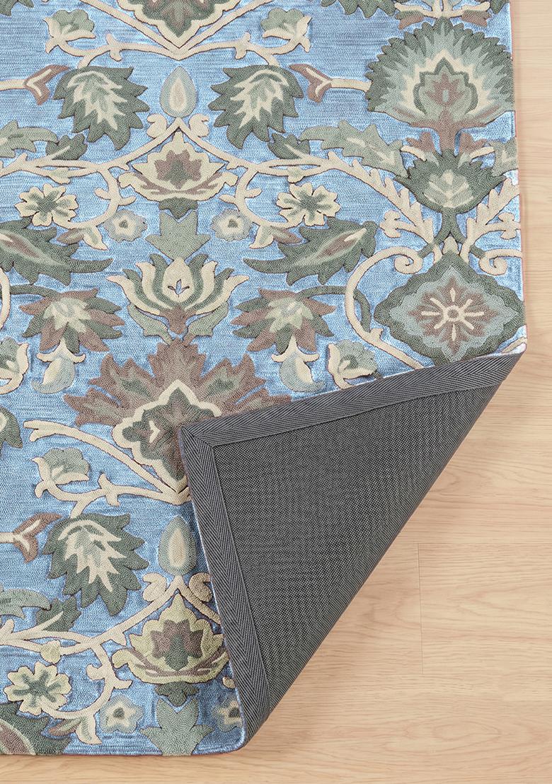 Saffron Rugs Hand Tufted Soft Powder Blue Floral Oriental Rectangle Wool Area Rug - Indya