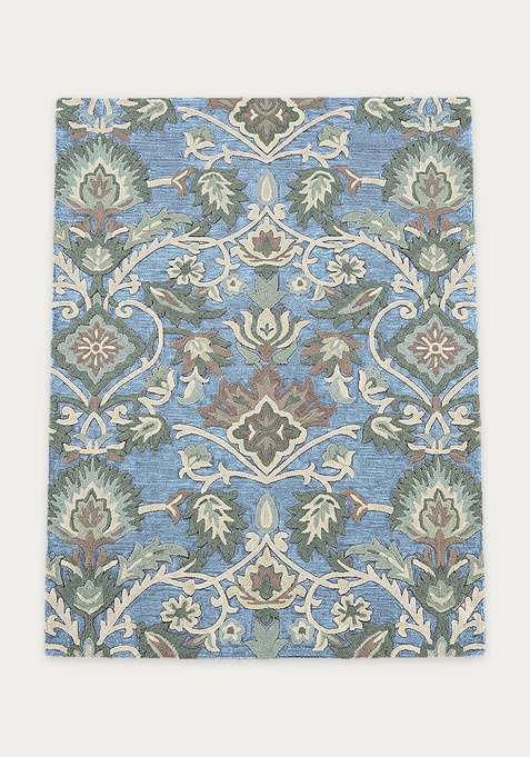 100% Wool Handmade Soft Powder Blue Rug | Oriental Floral Rectangle Carpet With Cotton Backing For Living Room