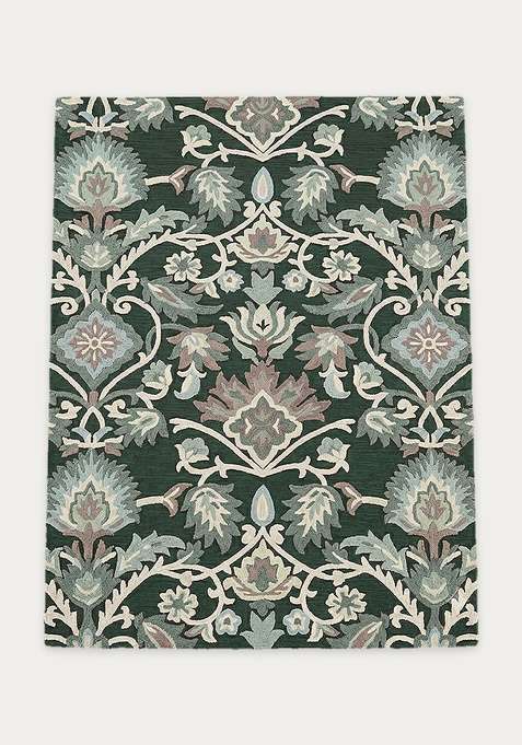 100% Wool Handmade Forest Green Rug | Oriental Floral Rectangle Carpet With Cotton Backing For Living Room