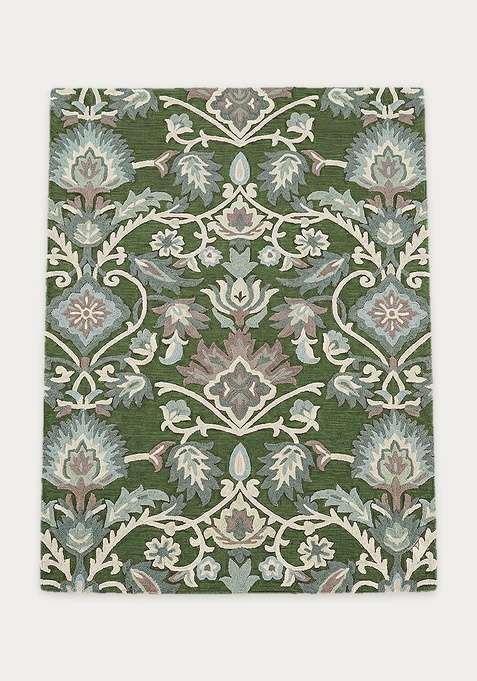 100% Wool Handmade Olive Green Rug | Oriental Floral Rectangle Carpet With Cotton Backing For Living Room