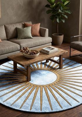Saffron Rugs Tufted Ice Blue Geometric Contemporary Round Wool Area Rug