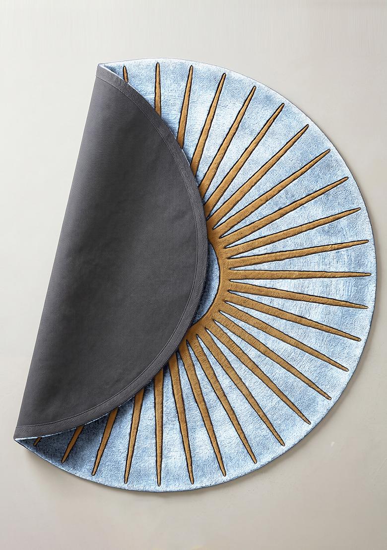 Saffron Rugs Tufted Ice Blue Geometric Contemporary Round Wool Area Rug - Indya