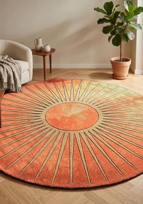 Saffron Rugs Tufted Burnt Orange Geometric Contemporary Round Wool Area Rug
