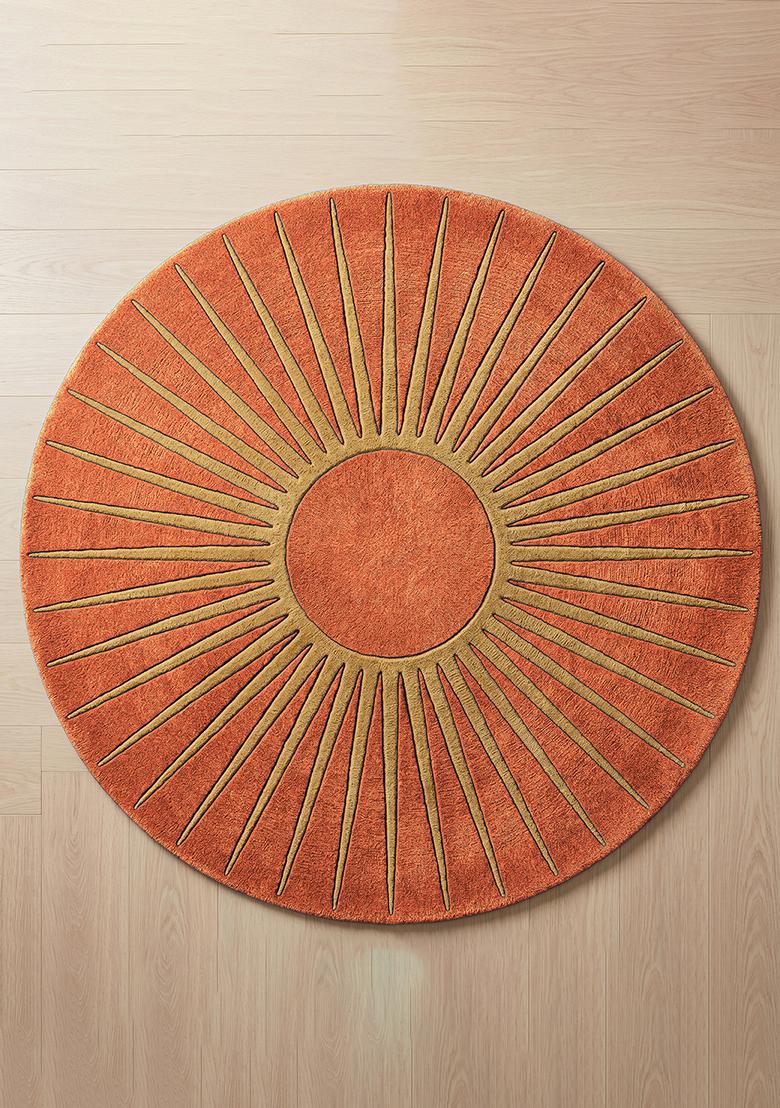 Saffron Rugs Tufted Burnt Orange Geometric Contemporary Round Wool Area Rug - Indya