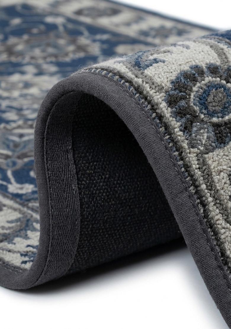 Saffron Rugs Hand Tufted Prussian Blue Floral Oriental Rectangle Wool Area Rug - Indya