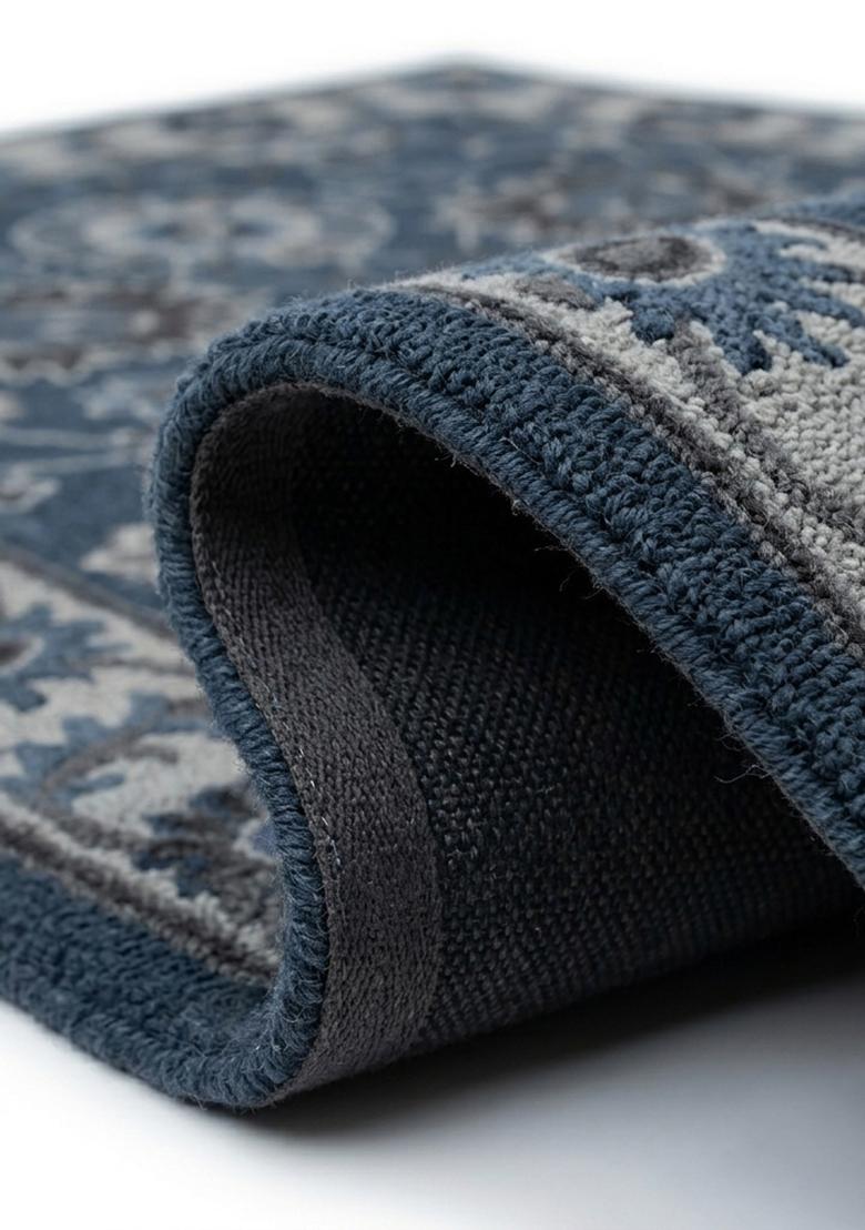 Saffron Rugs Hand Tufted Steel Blue Floral Oriental Rectangle Wool Area Rug - Indya