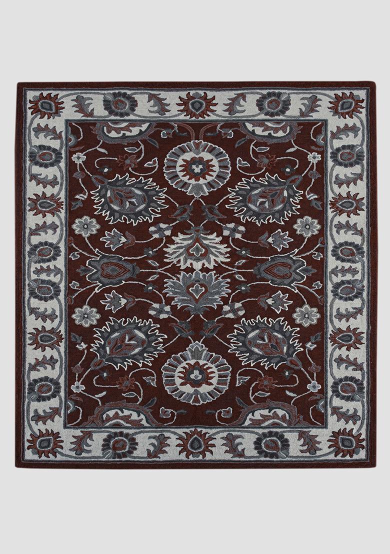 Saffron Rugs Hand Tufted Maroon Floral Oriental Rectangle Wool Area Rug - Indya