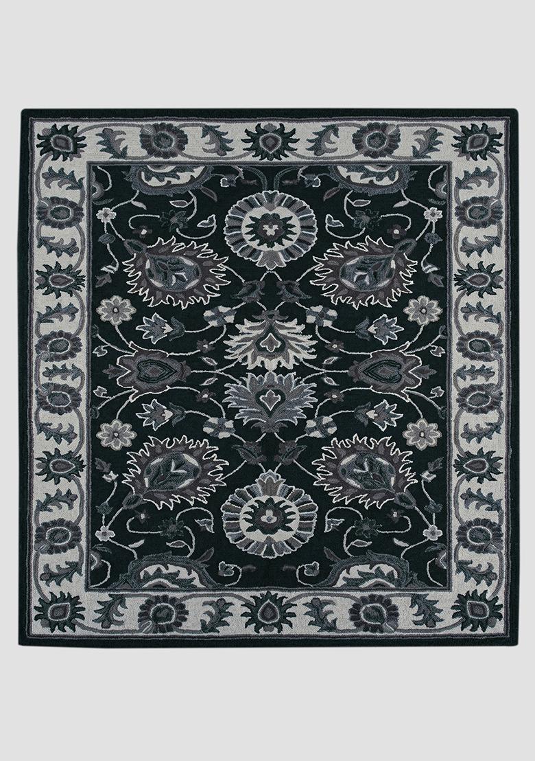 Saffron Rugs Hand Tufted Black Floral Oriental Rectangle Wool Area Rug - Indya