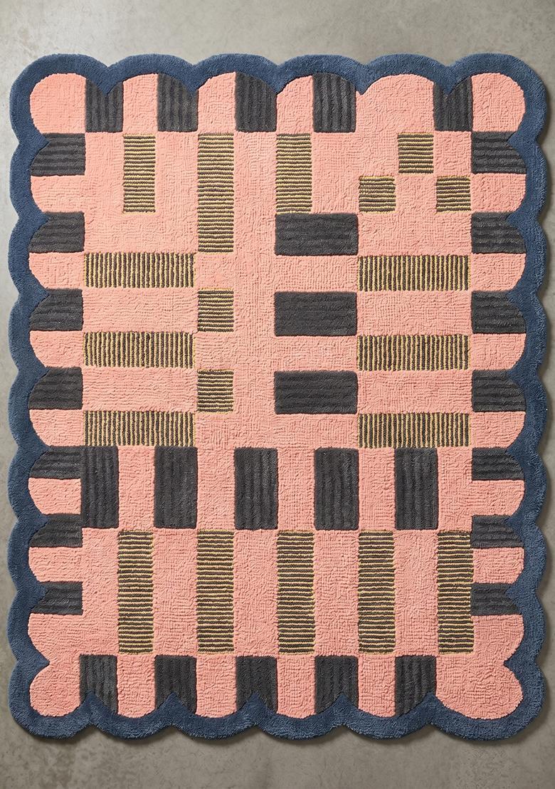 Saffron Rugs Hand Tufted Peach Checkered Modern Rectangle Wool Area Rug - Indya