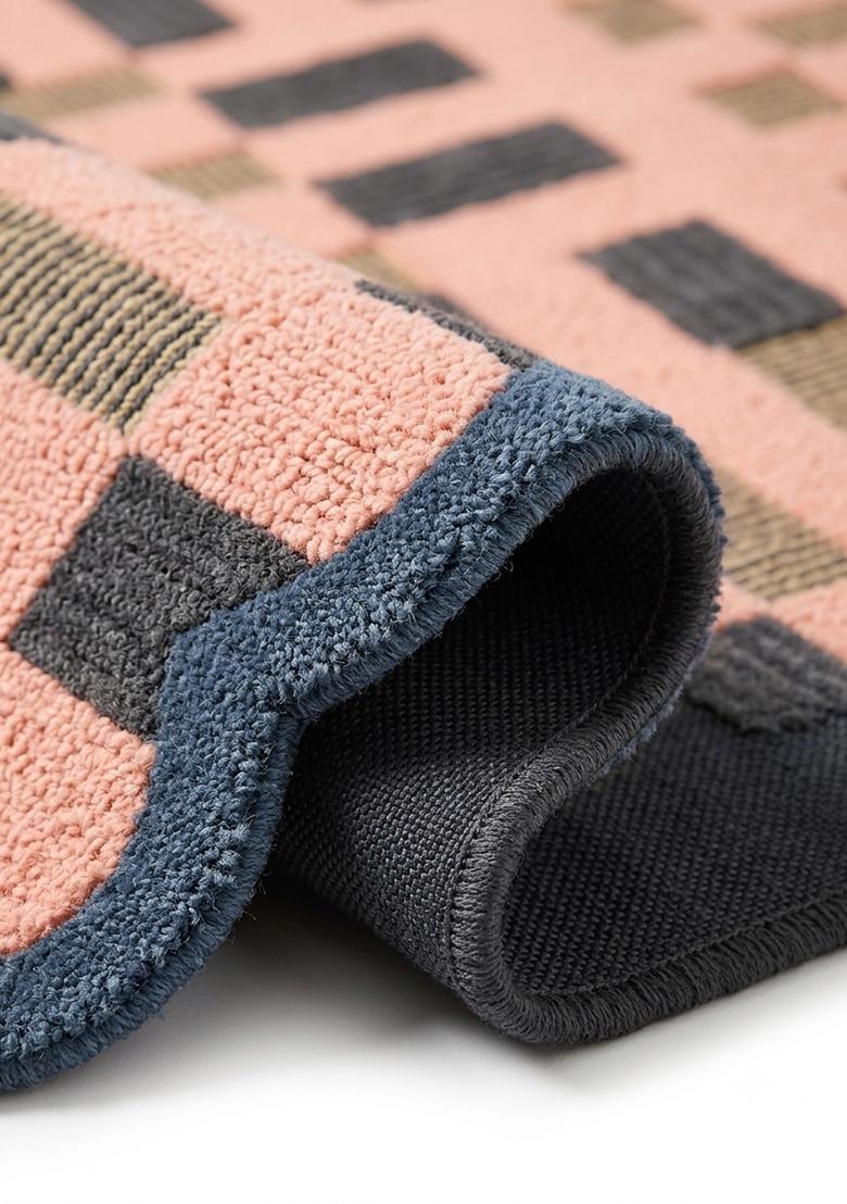 Saffron Rugs Hand Tufted Peach Checkered Modern Rectangle Wool Area Rug - Indya