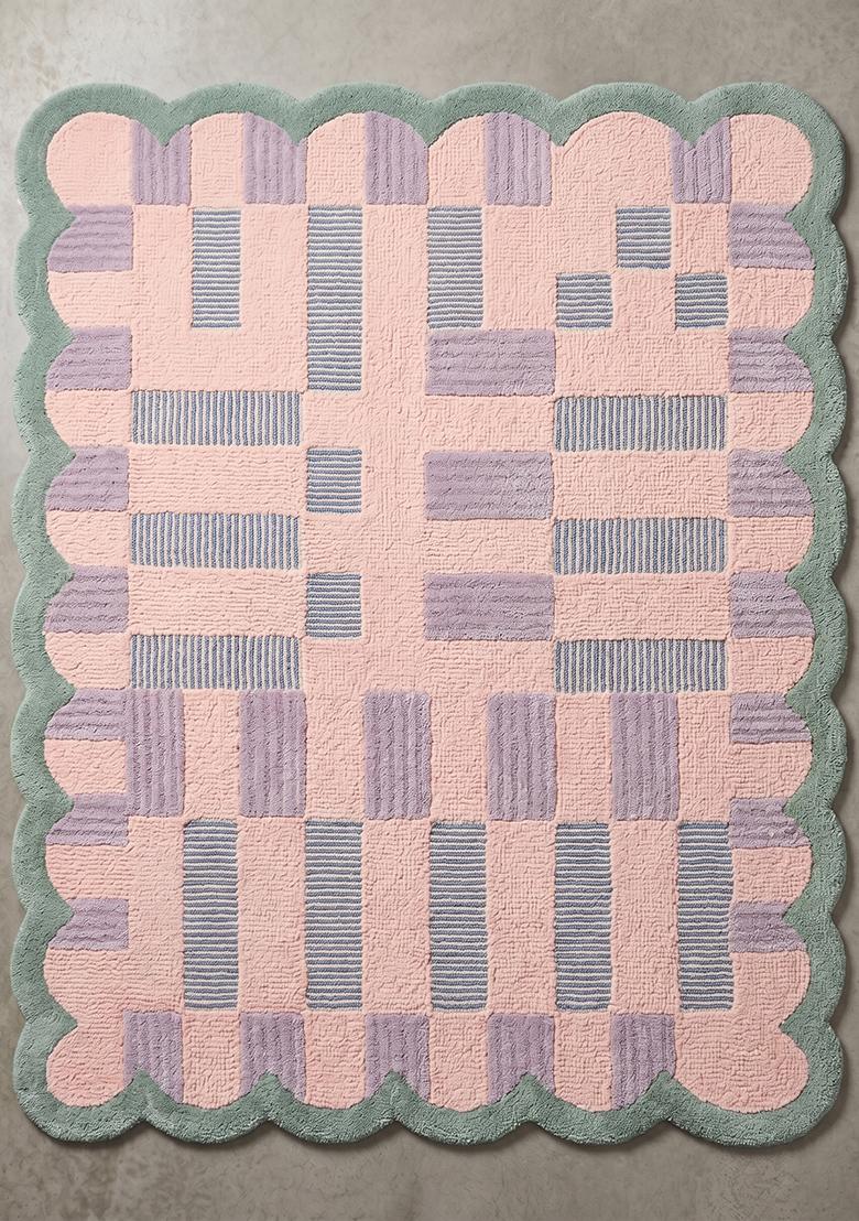 Saffron Rugs Hand Tufted Pink Checkered Modern Rectangle Wool Area Rug - Indya