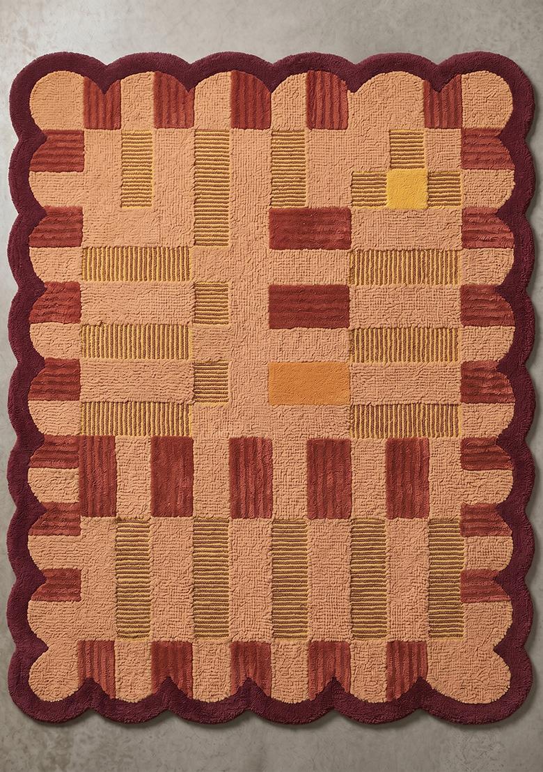 Saffron Rugs Hand Tufted Burnt Burgundy Checkered Modern Rectangle Wool Area Rug - Indya