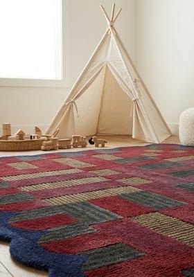 Saffron Rugs Hand Tufted Deep Red Checkered Modern Rectangle Wool Area Rug