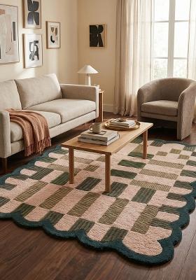 Saffron Rugs Hand Tufted Olive Green Checkered Modern Rectangle Wool Area Rug