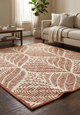 Saffron Rugs Hand Tufted Rust Brown Leaf Bohemian Rectangle Wool Area Rug