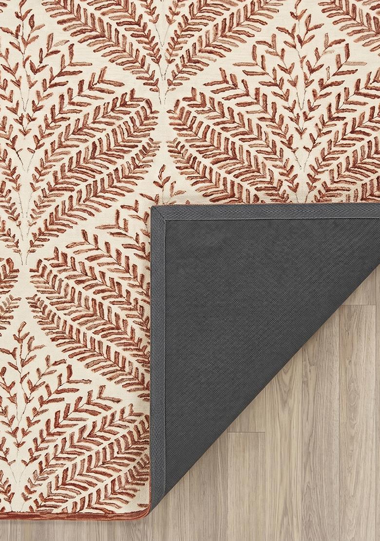 Saffron Rugs Hand Tufted Rust Brown Leaf Bohemian Rectangle Wool Area Rug - Indya