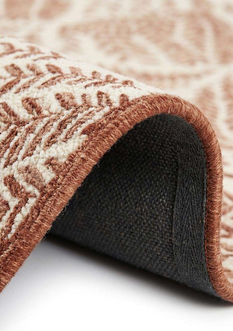Saffron Rugs Hand-Tufted 100% Wool Area Rug | Rust Brown Rectangle Rug | Cotton Backing | Bohemian Leaf Home Decor Carpet for Living Room Bedroom - Indya