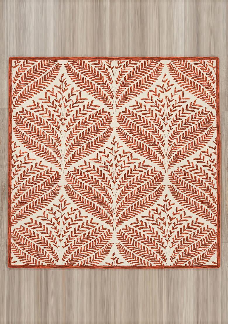 Saffron Rugs Hand Tufted Rust Orange Leaf Bohemian Rectangle Wool Area Rug - Indya