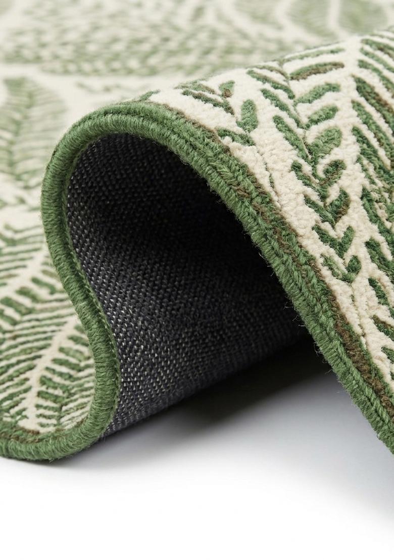 Saffron Rugs Hand Tufted Olive Green Leaf Bohemian Rectangle Wool Area Rug - Indya