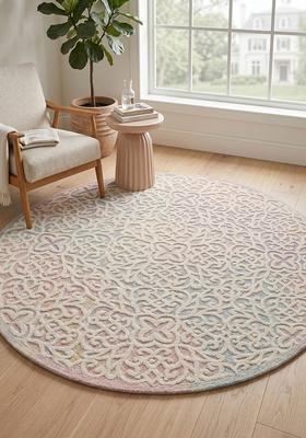 Saffron Rugs Hand Tufted Blush Pink Swirls Contemporary Round Wool Area Rug