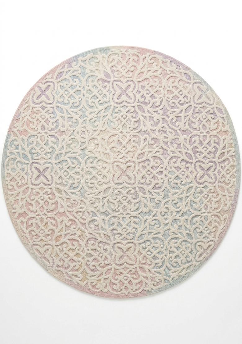 Saffron Rugs Hand Tufted Blush Pink Swirls Contemporary Round Wool Area Rug - Indya