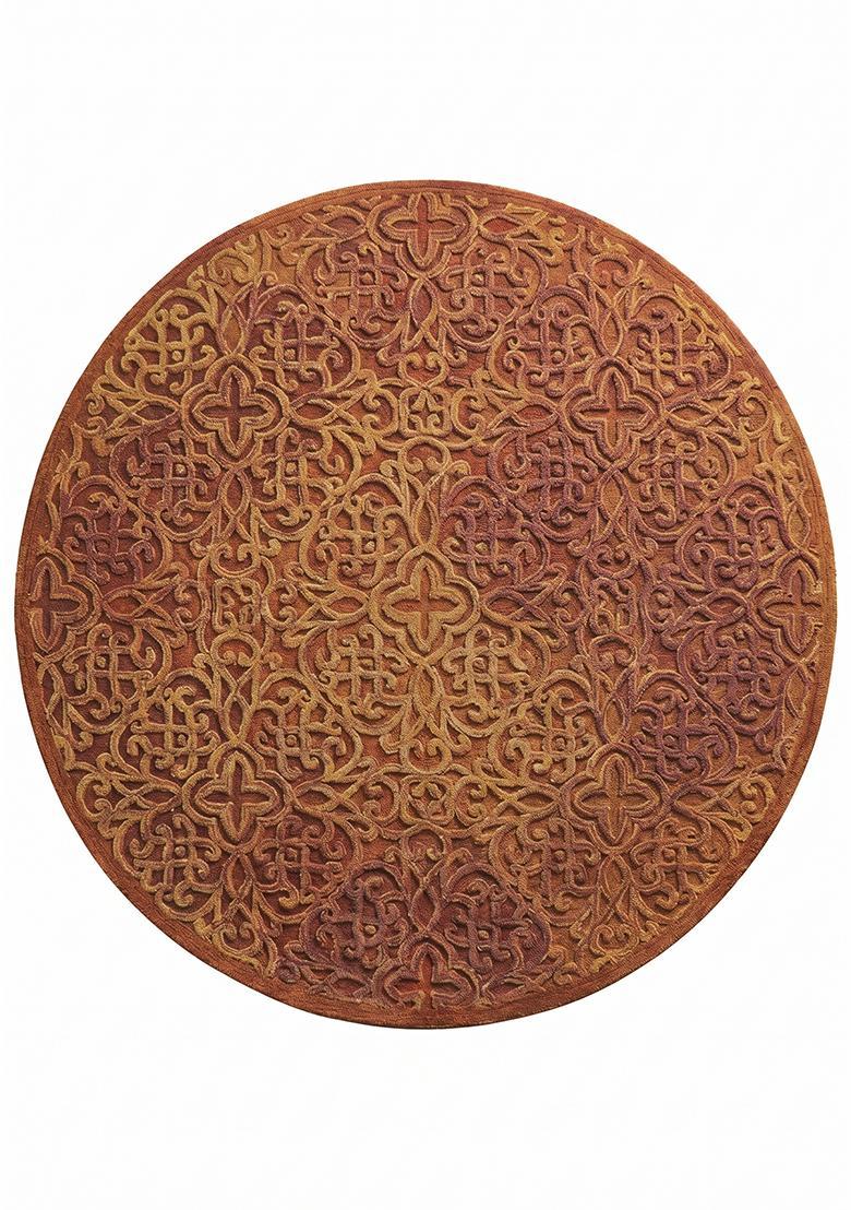 Saffron Rugs Hand Tufted Burnt Orange Swirls Contemporary Round Wool Area Rug - Indya