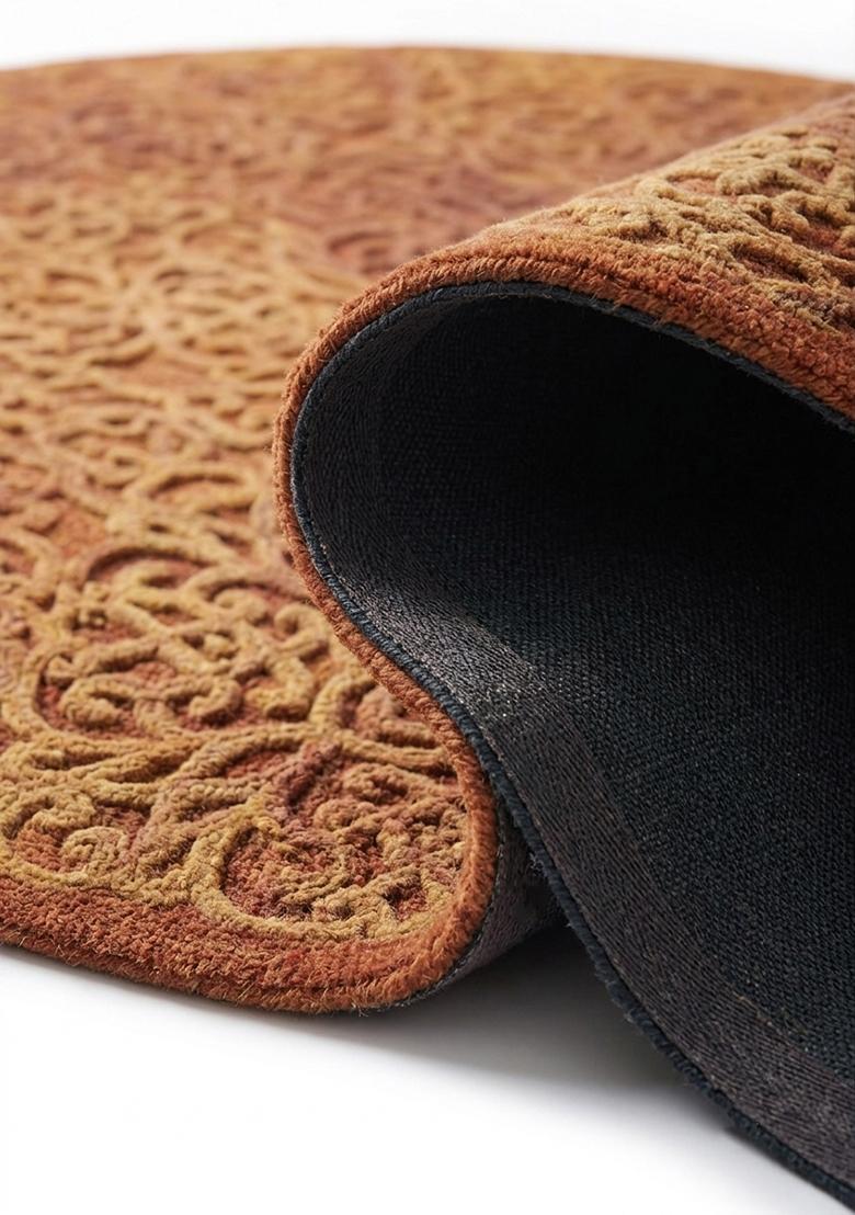 Saffron Rugs Hand Tufted Burnt Orange Swirls Contemporary Round Wool Area Rug - Indya