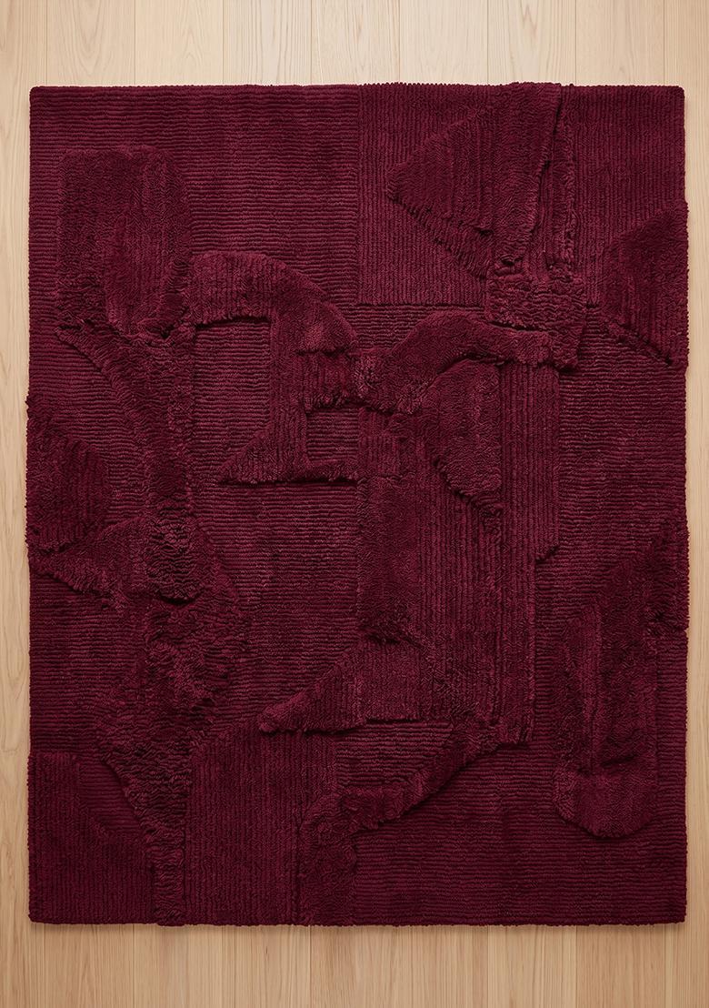 Saffron Rugs Tufted Deep Burgundy Geometric Contemporary Rectangle Wool Area Rug - Indya