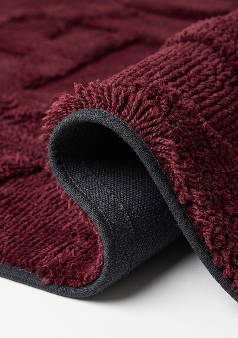 Saffron Rugs Tufted Deep Burgundy Geometric Contemporary Rectangle Wool Area Rug - Indya