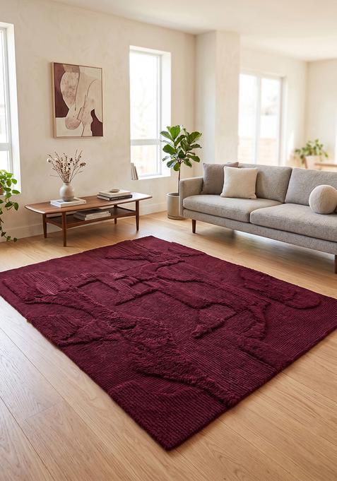 Saffron Rugs Tufted Deep Burgundy Geometric Contemporary Rectangle Wool Area Rug