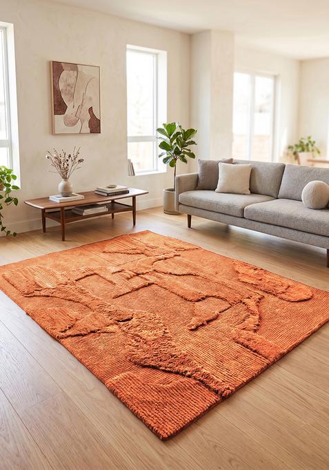 Saffron Rugs Tufted Rust Orange Geometric Contemporary Rectangle Wool Area Rug