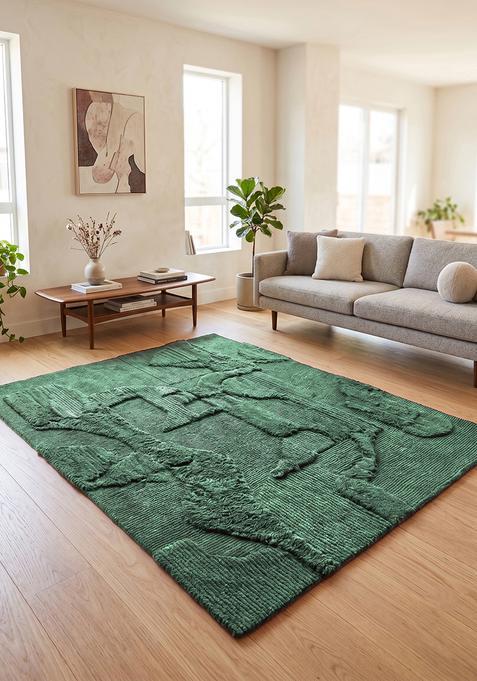 Saffron Rugs Tufted Forest Green Geometric Contemporary Rectangle Wool Area Rug
