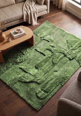 Saffron Rugs Tufted Olive Green Geometric Contemporary Rectangle Wool Area Rug